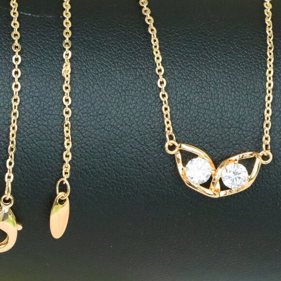 "Rose Gold Necklace with Twin Stone Leaf Pendant, Elegant Design, XPNL1874 - Picture 1 of 14